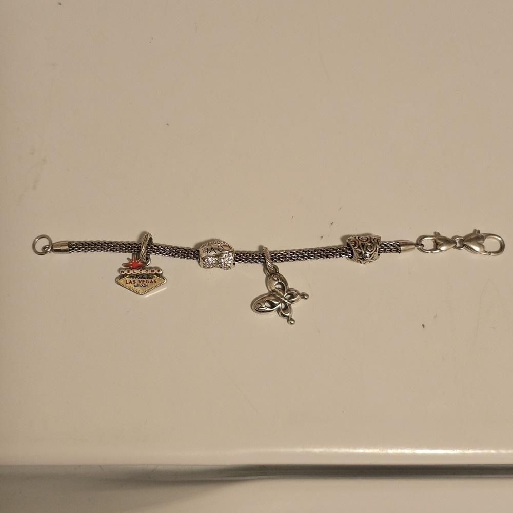 Brighton Beverly Glam Mesh Silver Charm Bracelet Hearts Butterfly Las Vegas 7.25 - Picture 4 of 16